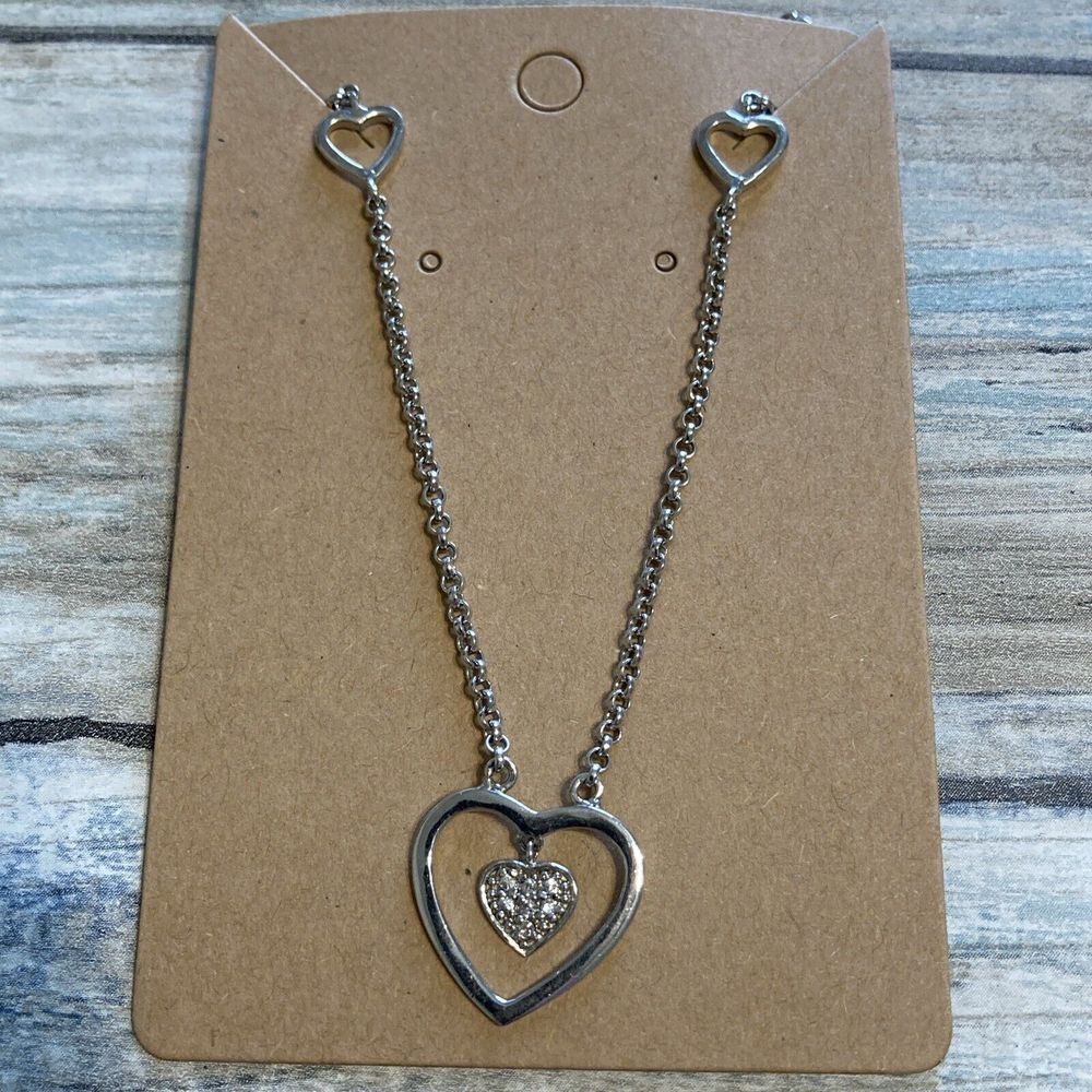 Heart Pave Cutout‎ Necklace Sterling Silver 925 16" Chain